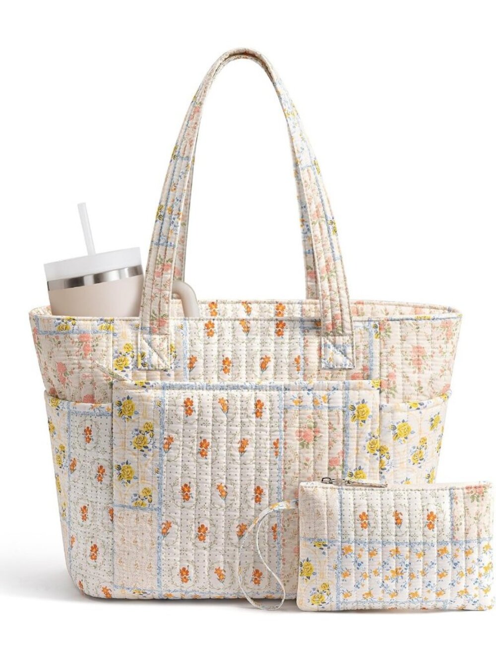 Quilted Tote Bag for Women | Stylish Cotton Laptop Bag for Work, Teachers